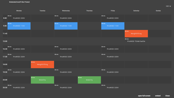 Schedules for gyms